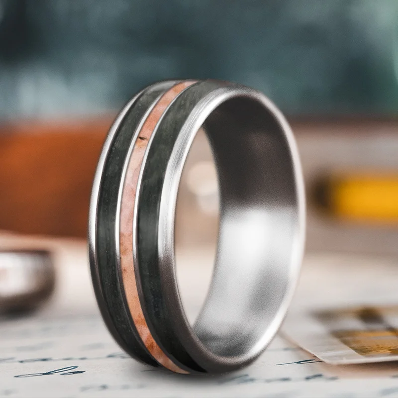 Linen cord rings-Custom Design - 3-Inlay Narrow Center Ring kn59moat-rDItozD4CLmLhYe