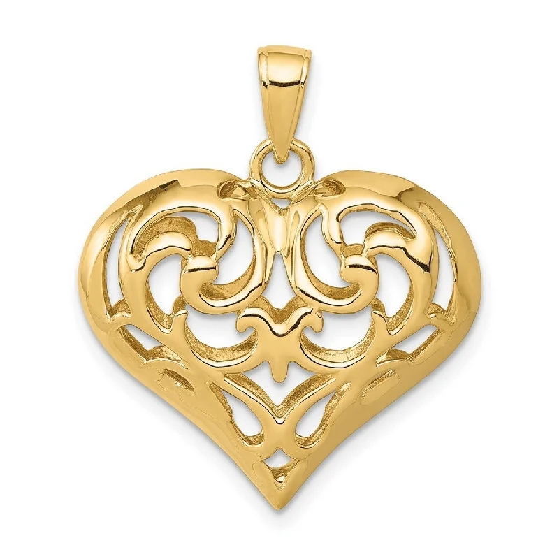 Cosmic charm necklaces-Curata 14k Yellow Gold 18" 3-d Sparkle-Cut Open Filigree Heart Pendant Necklace