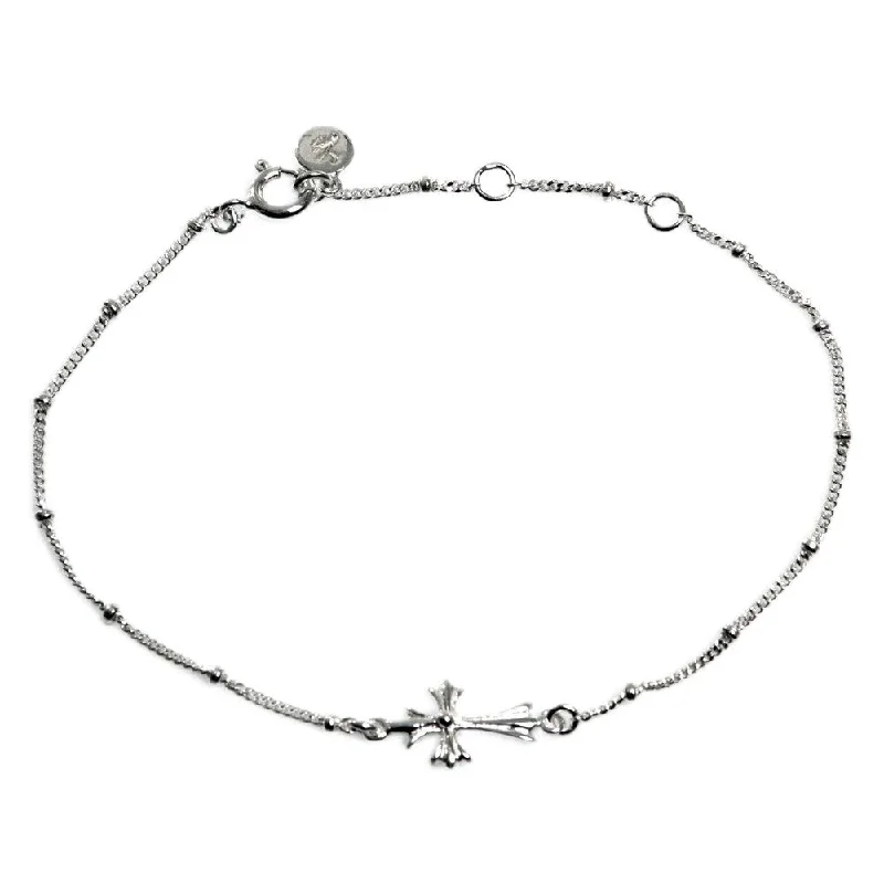 Beaded cluster bangles-Handmade Sterling Silver Simple Cross Bracelet (Indonesia) - 7'6" x 9'6"