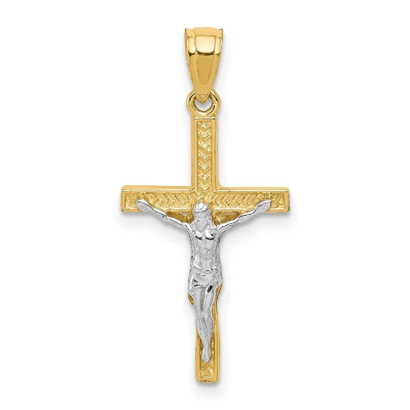 Cosmic charm necklaces-Curata 10k Yellow Gold and Rhodium 18" Textured Crucifix Pendant Necklace