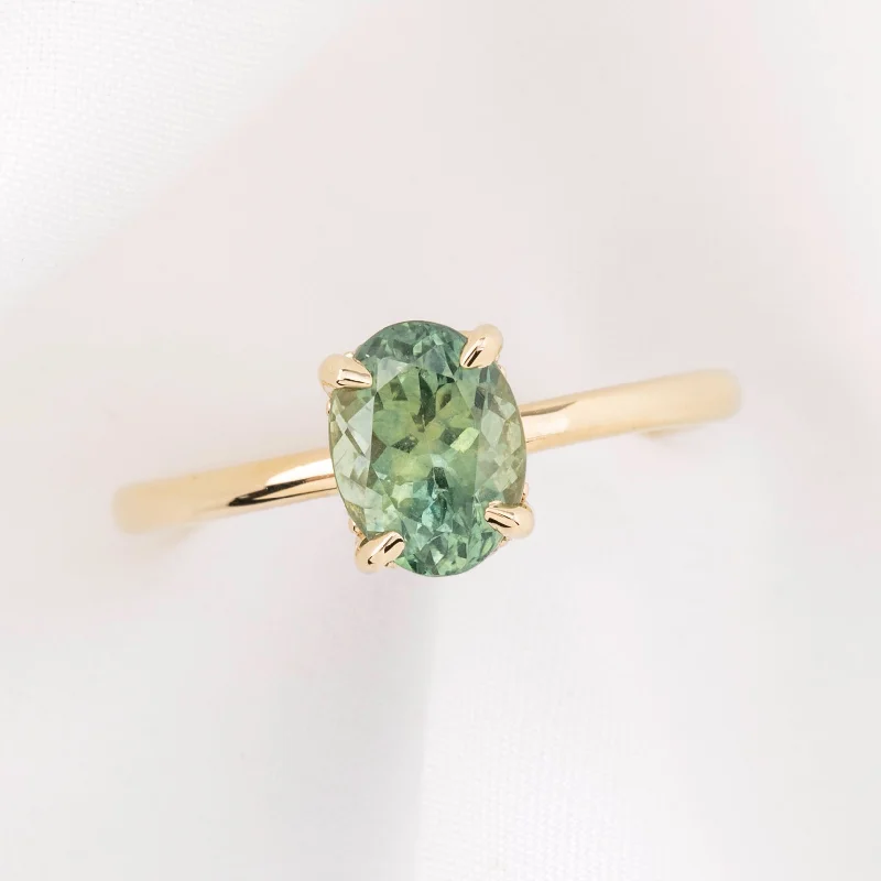 Emerald halo engagement rings-Athena Ring 1.74ct Light Green Montana Sapphire, 14k Yellow Gold (One of a kind)