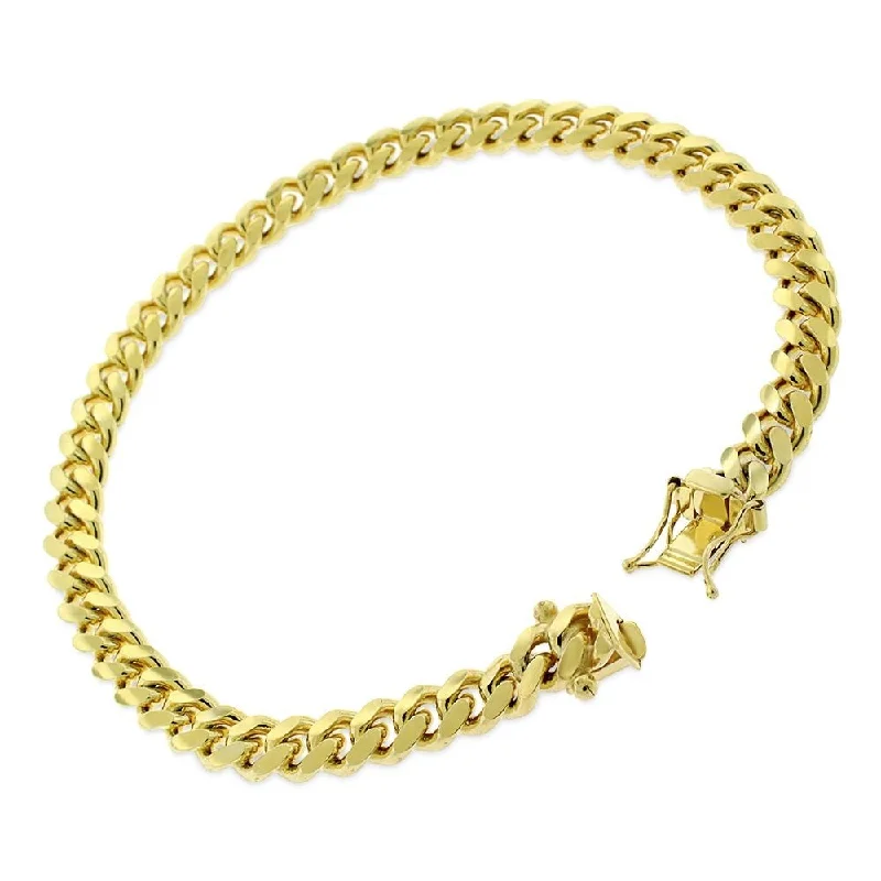 Bead row bangles-10K Yellow Gold 6MM Solid Miami Cuban Curb Link Bracelet Chains 8.5", Gold Bracelet for Men & Women, 100% Real 10K Gold