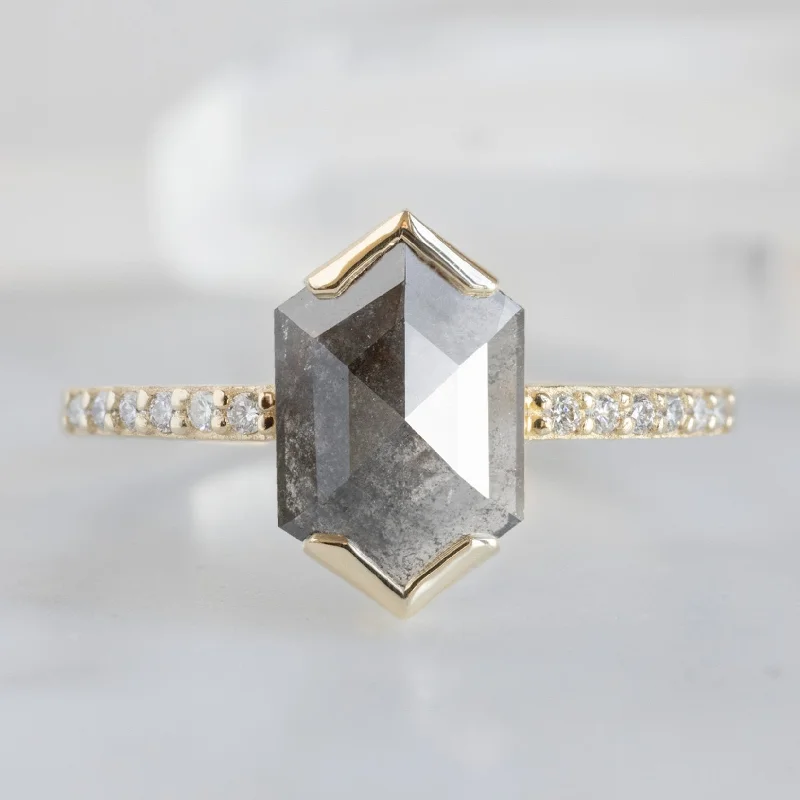 Layered shank engagement rings-The Willow Ring | 1.35ct Salt and Pepper Hexagon in 14K Yellow Gold