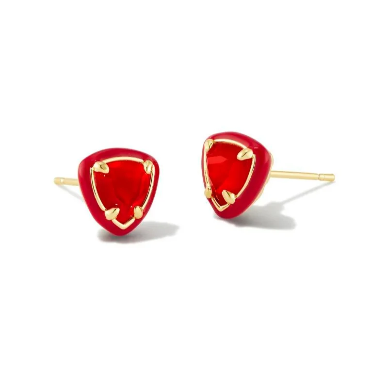 Thin threader earrings-Kendra Scott | Arden Gold Enamel Framed Stud Earrings in Red Illusion