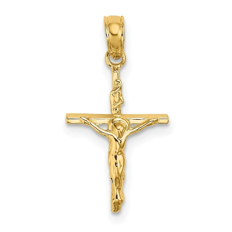 Turquoise gem necklaces-Curata 14k Yellow Gold Small Polished Crucifix Stick Cross Necklace 11mm x 21mm