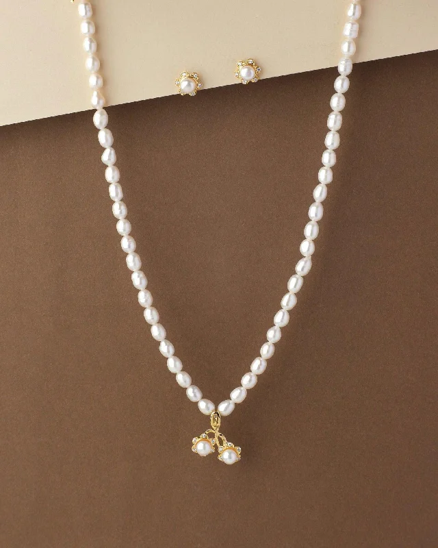 Faith charm necklaces-Pretty Real Pearl Necklace Set