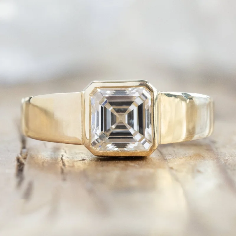 Moon theme engagement rings-The Signet Ring | 1.25ct Lab Grown Asscher White Diamond in 14K Yellow Gold