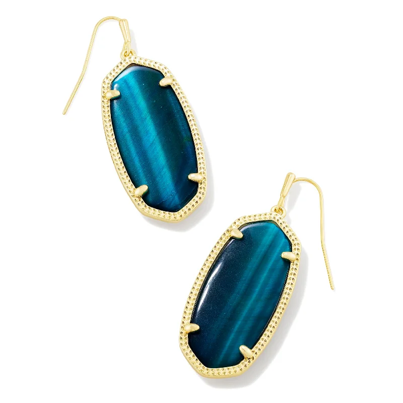 Cultured pearl earrings-Kendra Scott | Elle Gold Drop Earrings in Teal Tiger's Eye