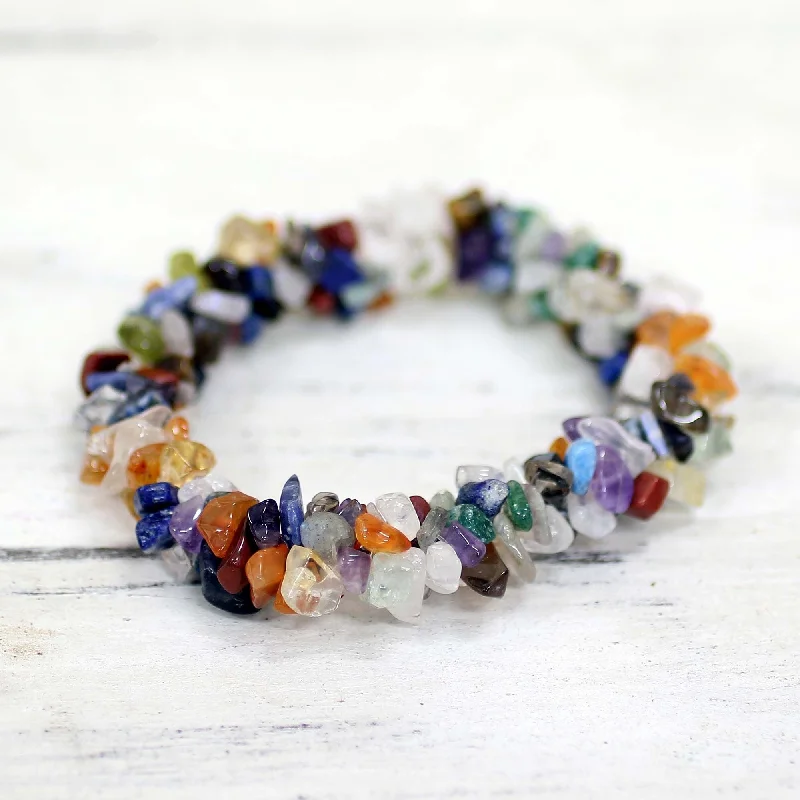 Topaz gem bangles-Handmade Amethyst and Citrine 'Rainbow Gems' Stretch Bracelet (India)