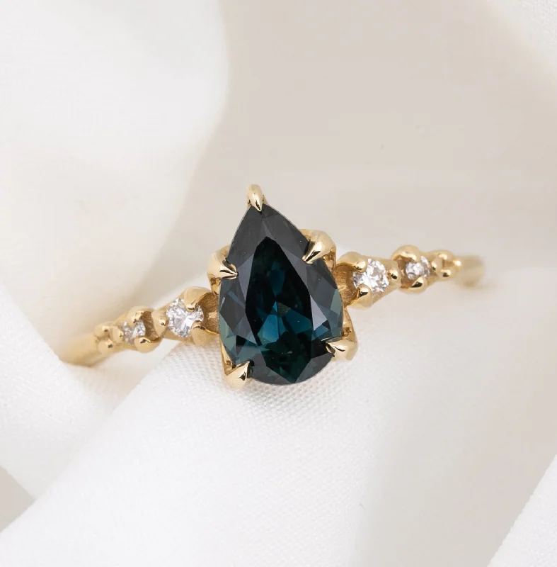 Topaz stone engagement rings-Estel Fleur Ring, 1.39ct Unheated Pear Queensland Sapphire Ring, 14K Yellow Gold (One of a kind)