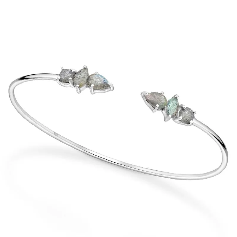 Tide shape bangles-Sterling Silver Labradorite Geometric Cuff Bracelet