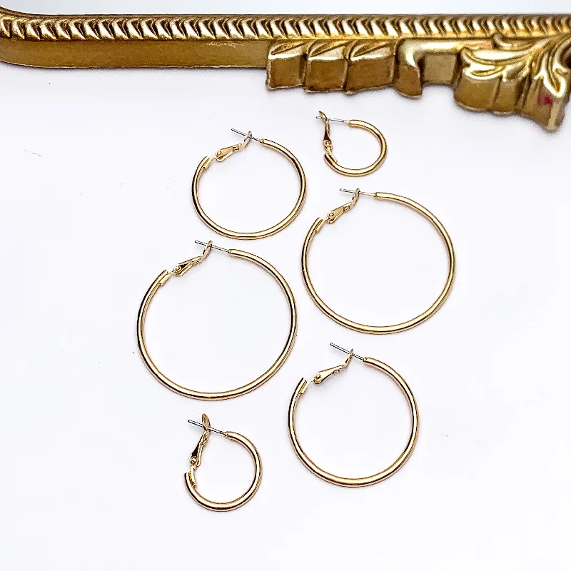 Topaz gem earrings-Set Of Three | Hoop Earrings in Gold Tone