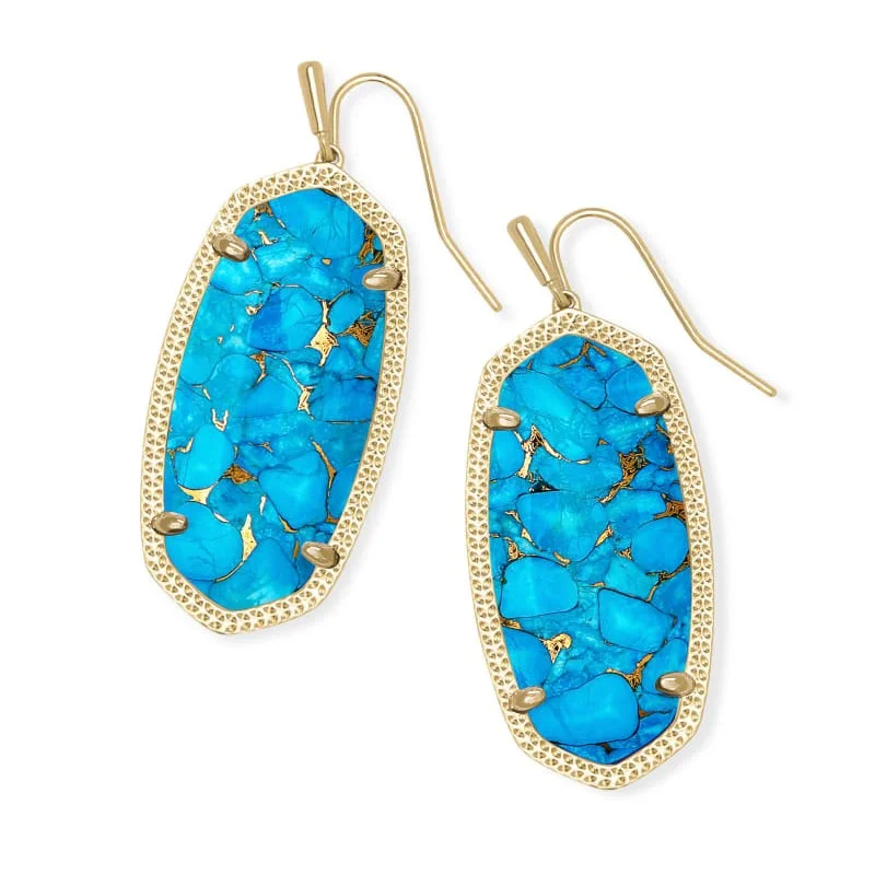 Bamboo style earrings-Kendra Scott | Elle Gold Drop Earrings in Bronze Veined Turquoise Magnesite