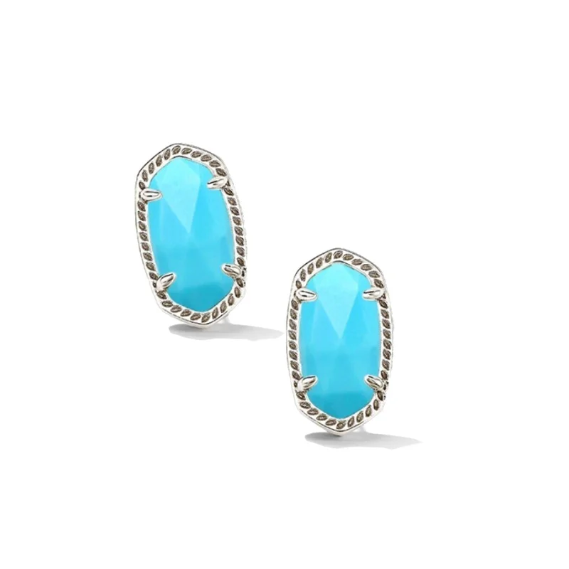 Sea theme earrings-Kendra Scott | Ellie Silver Stud Earrings in Variegated Turquoise Magnesite