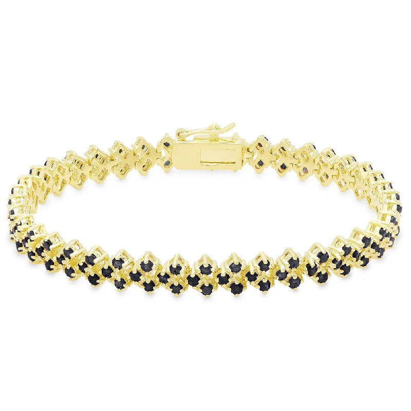 Bamboo weave bangles-Dolce Giavonna Gold Overlay Sapphire Three Row Bracelet