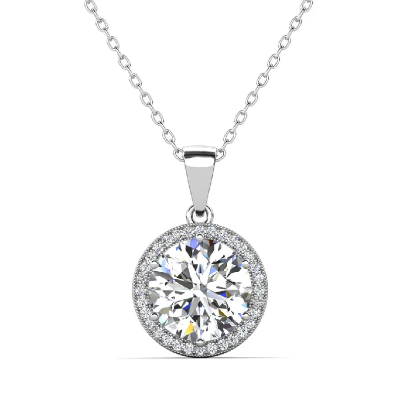 Tide pattern necklaces-Mariah 18k Gold Round Cut  Halo Pendant Necklace  with Simulated Diamond Crystal