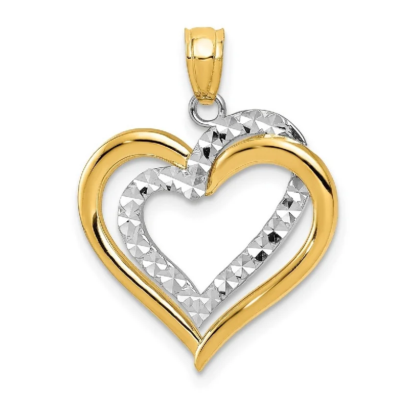 Sleek bar necklaces-Curata 14k Two-Tone Gold 18" Sparkle-Cut Heart Pendant Necklace