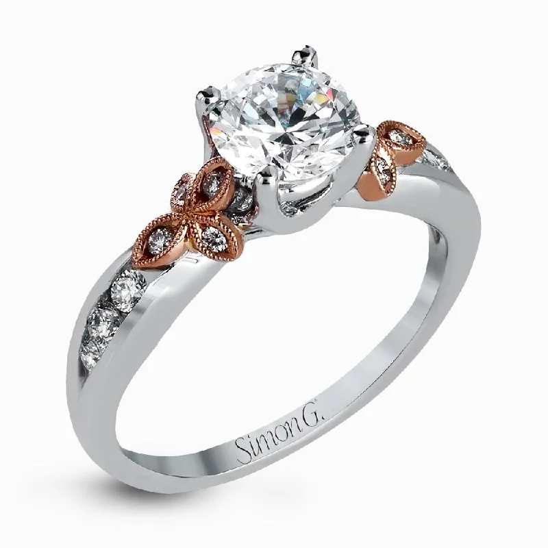 Moonstone engagement rings-18K White Gold Diamond with Rose Gold Accent