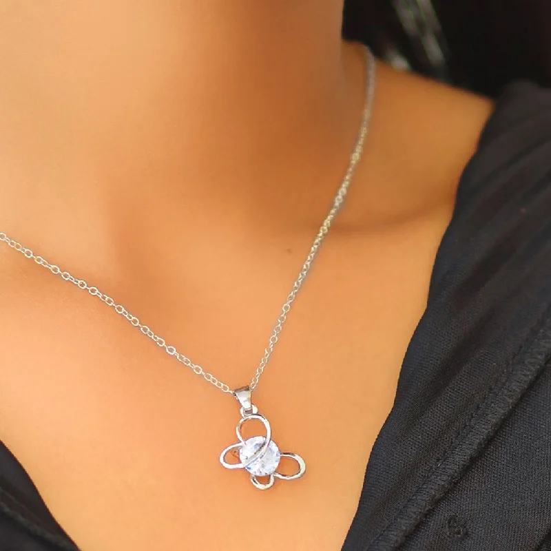 Flow shape necklaces-Butterfly Diamante Stud Silver-Toned Mini Pendant Necklace