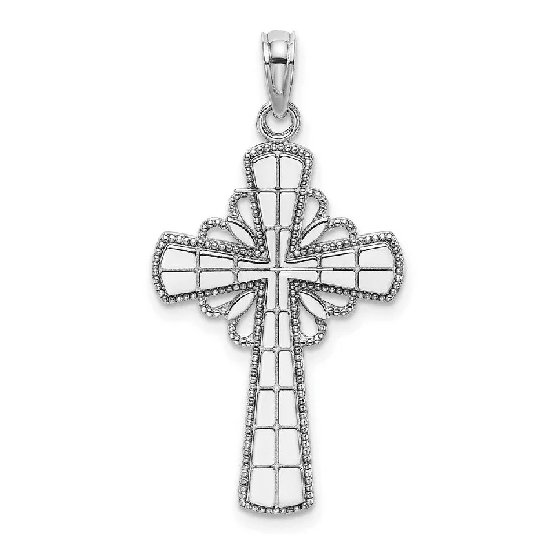 Tribal coin necklaces-Curata 14k White Gold Beaded Grid Cross Pendant Necklace 16mm x 28.9mm