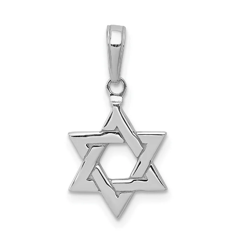 Glossy pearl necklaces-Curata 14k White Gold 18" Small Polished Star of David Pendant Necklace - 12x21.8mm