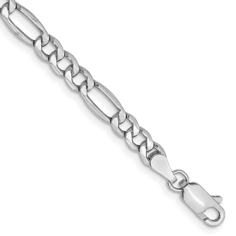 Tiny dot bangles-Curata 14k White Gold Hollow Polished Lobster Claw Closure 4.75mm Semi-solid Figaro Chain Bracelet - 7 Inch