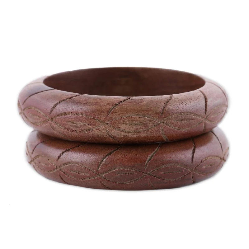 Curved art bangles-NOVICA Pretty Duo, Wood bangle bracelets (pair)