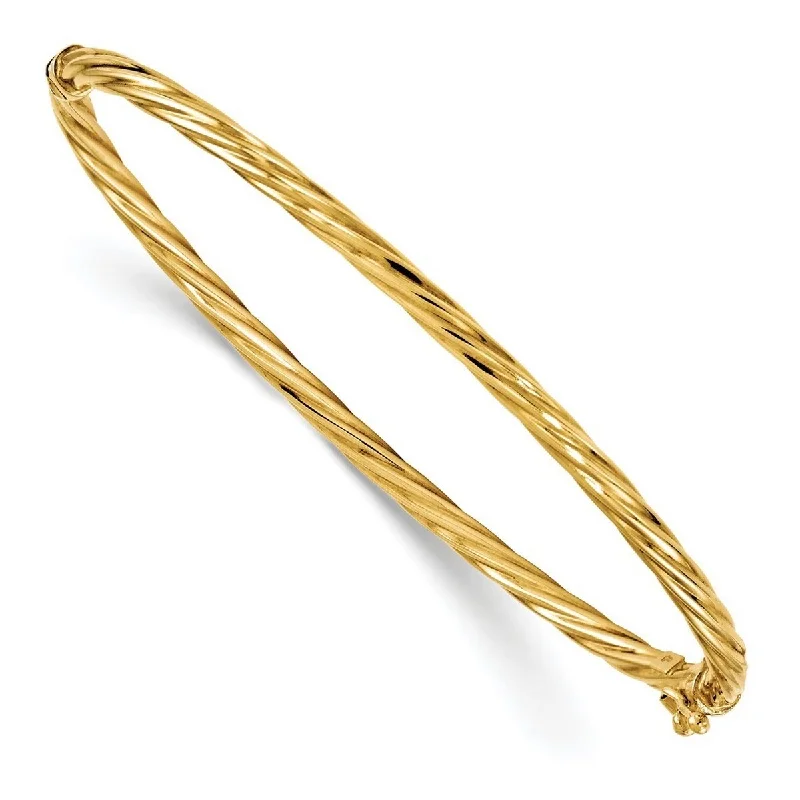 Multi-bead bangles-Curata 14k Yellow Gold Hinged Twisted Polished Stackable Bangle Bracelet