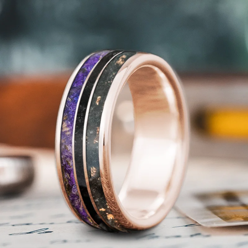 Glossy band rings-Custom Design - 3-Inlay Narrow Center Ring R6aFhnF4H1du51Sn3b73wfVv