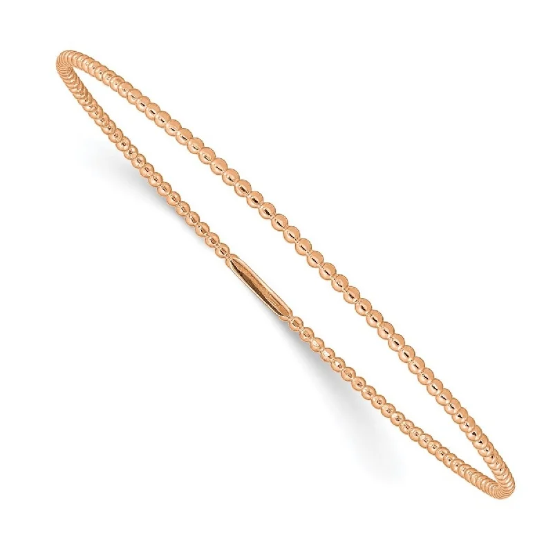 Rose motif bangles-Curata 14k Rose Gold Solid Beaded Slip Cuff Stackable Bangle Bracelet