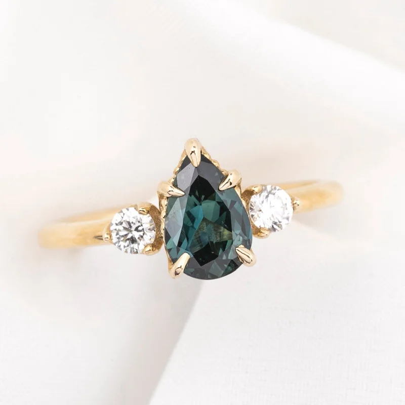 Moonstone engagement rings-Ayana Ring 1.09ct Teal Blue Pear Queensland Sapphire, 14K Yellow Gold (One of a kind)