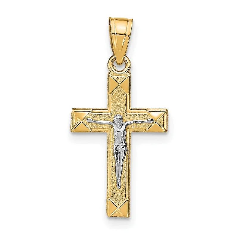 Cosmic charm necklaces-Curata 10k Yellow Gold Rhodium 18" Textured Small Crucifix Pendant Necklace