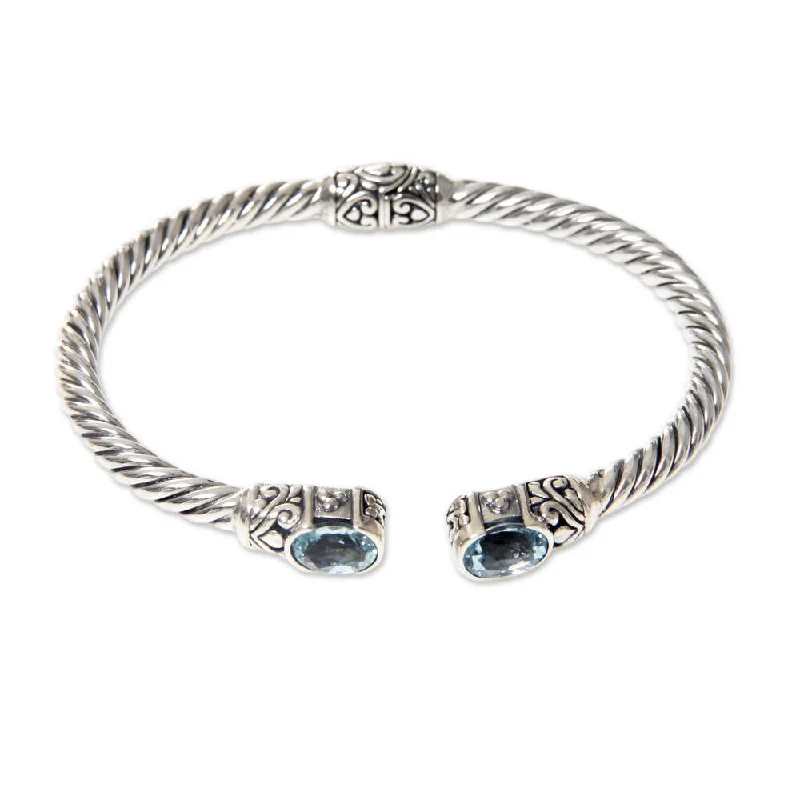 Hand-polished bangles-NOVICA Handmade Sterling Silver 'Bali Splendor' Blue Topaz Bracelet (Indonesia)