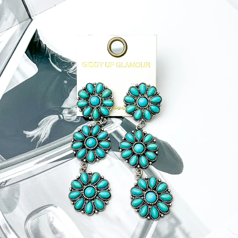 Small dot earrings-Faux Turquoise Flower Cluster Drop Earrings