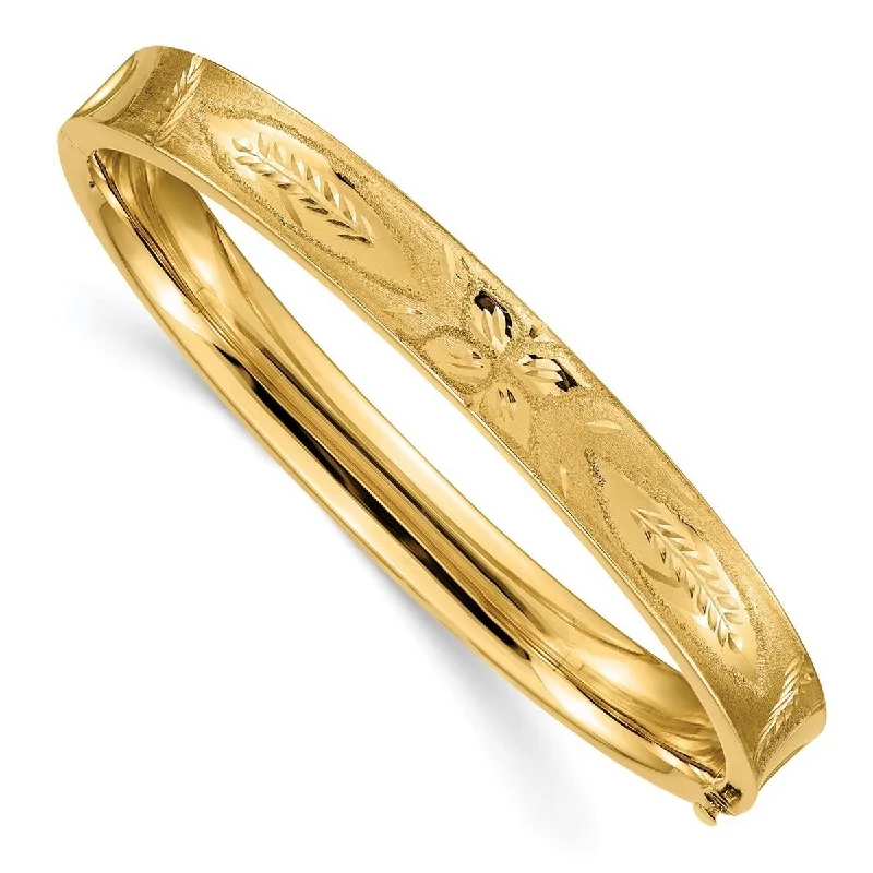 Bamboo weave bangles-Curata 14k Yellow Gold 5/16" Sparkle Cut Concave Hinged Bangle Bracelet