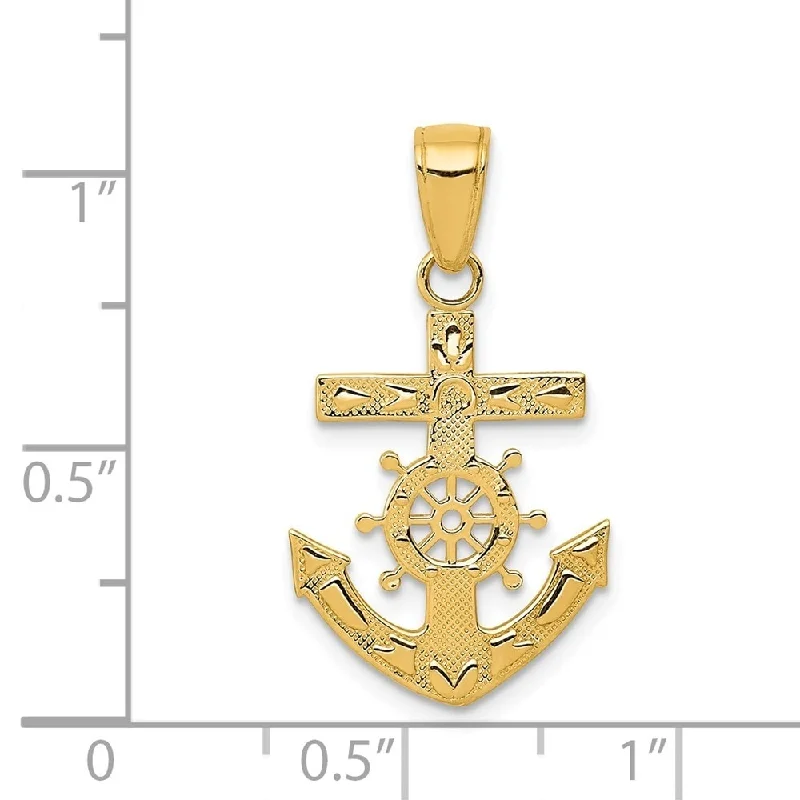 Polished bead necklaces-Curata 14k Yellow Gold 18" Solid Textured Reversible Mariners Cross Pendant Necklace