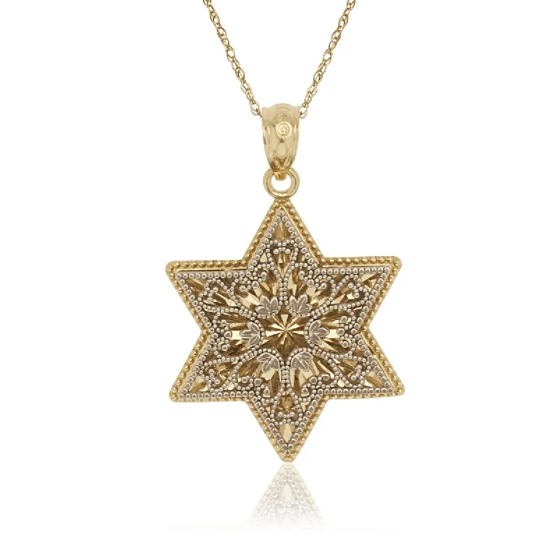 Pure shine necklaces-14k Gold 16-inch Two-Tone Diamond-cut Dimensional Filigree Star of David Pendant Necklace - Orange