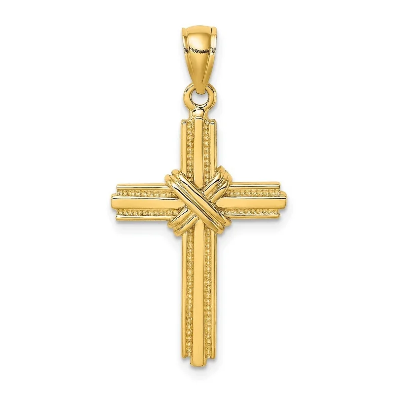 Round drop necklaces-Curata 14k Yellow Gold Beaded X Cross Pendant Necklace 18mm x 33mm