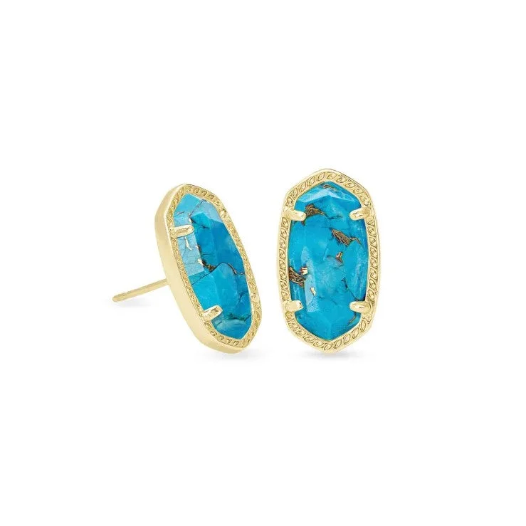 Topaz earrings-Kendra Scott | Ellie Gold Stud Earrings in Bronze Veined Turquoise Magnesite