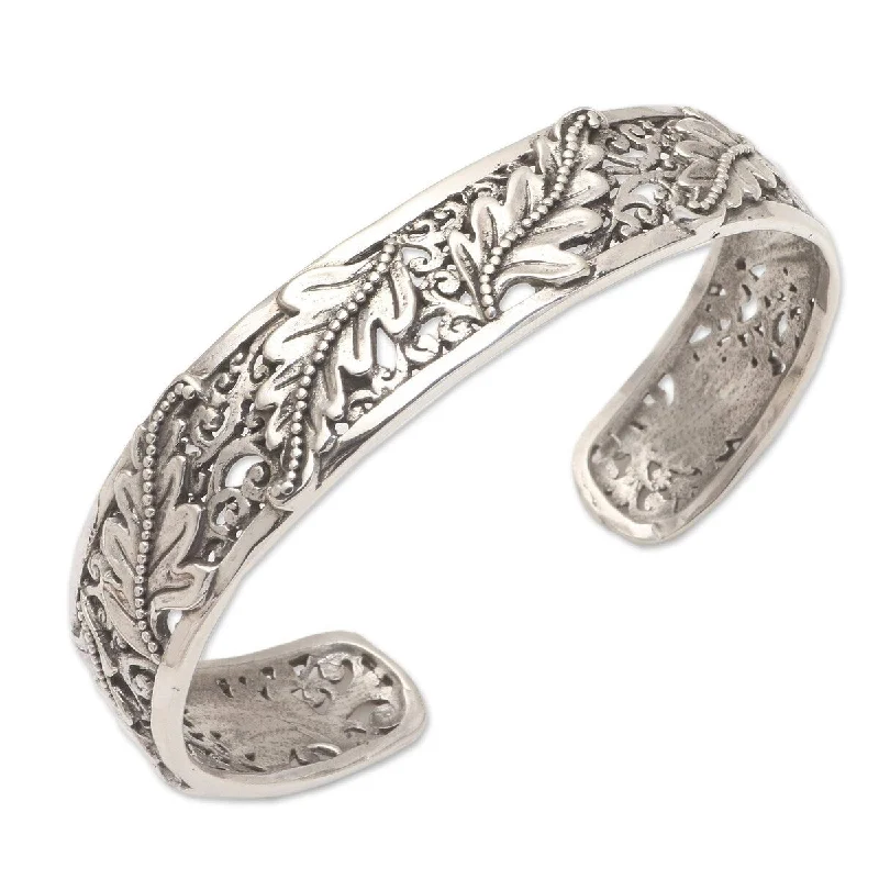 Night gothic bangles-NOVICA Majestic Leaves, Sterling silver cuff bracelet