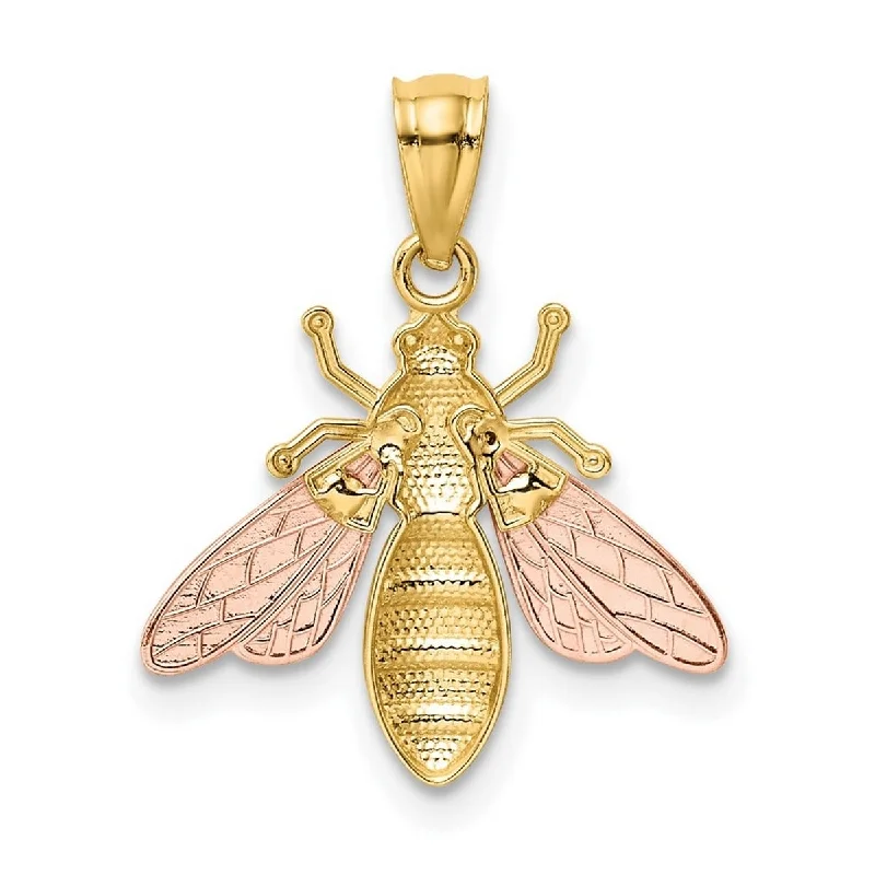 Tight clasp necklaces-Curata 14k Tri-color Gold 18" 17.1x16.3mm Textured Bee Pendant Necklace Necklace