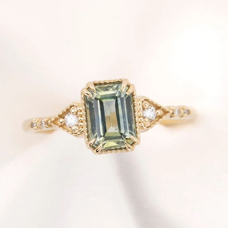 Heart gem engagement rings-Agatha Ring 1.59ct Light Green Montana Sapphire, 14k Yellow Gold (One of a kind)