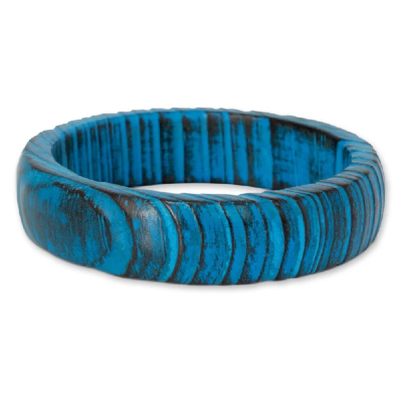 Light wood bangles-Handmade Mango Wood 'Delhi Skies' Bangle Bracelet (India)