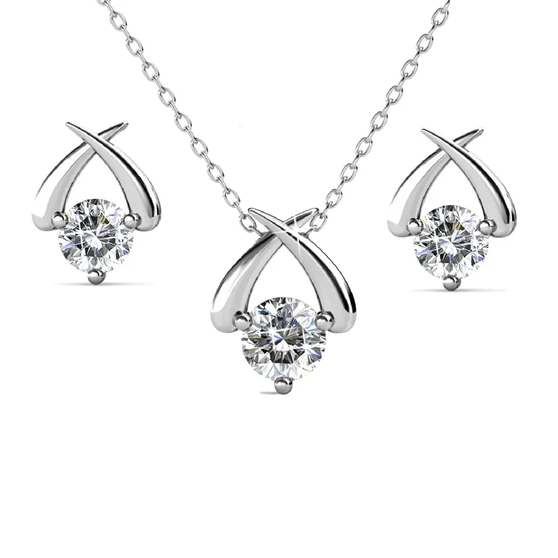 Lace choker necklaces-Eloise 18k White Gold Plated Silver Necklace and Earring Set with Swarovski Crystals