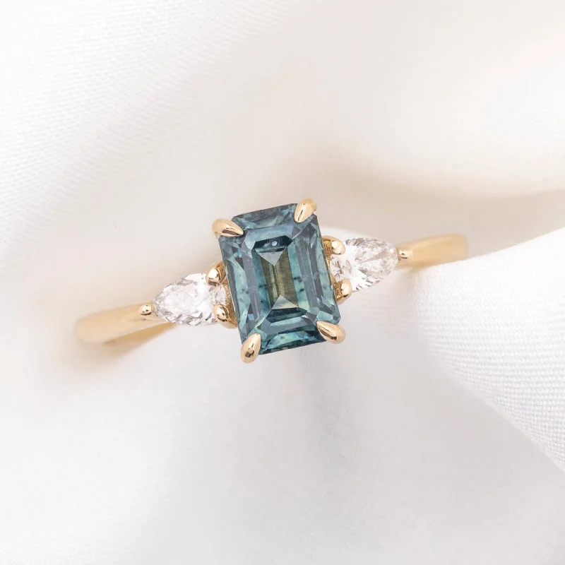 Round diamond engagement rings-Olivia Ring 1.50ct Teal Blue Montana Sapphire, 14k Yellow Gold (One of a kind)