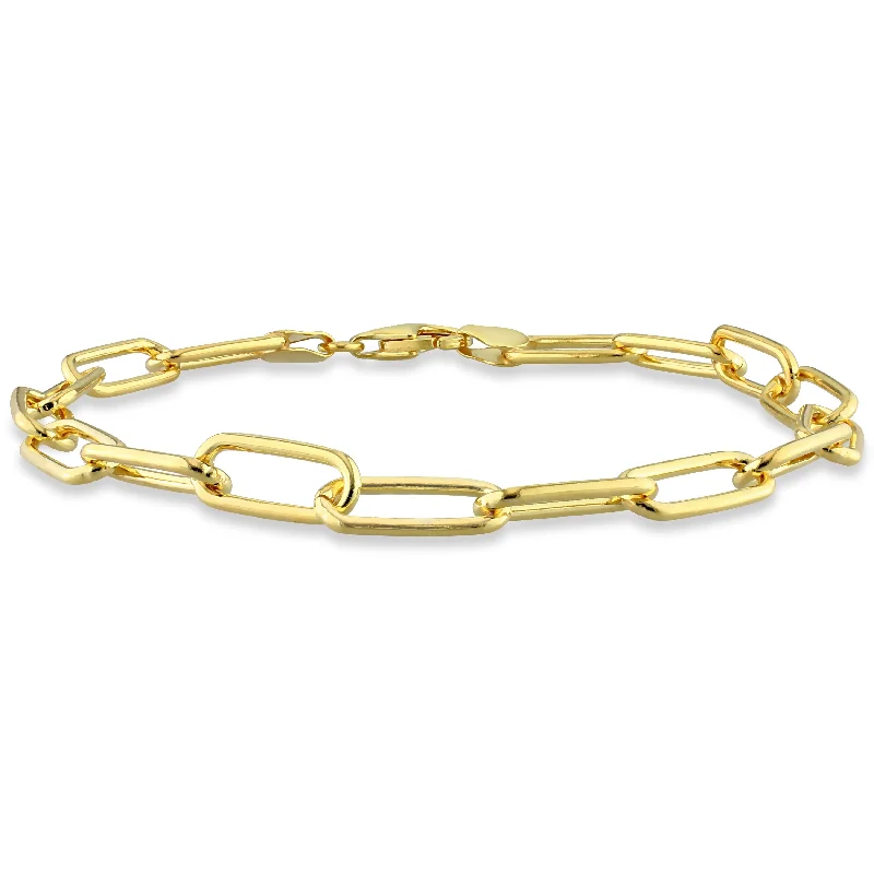 Hand-polished bangles-Miadora 18kt Yellow Gold Plated Sterling Silver Paperclip Men's Bracelet