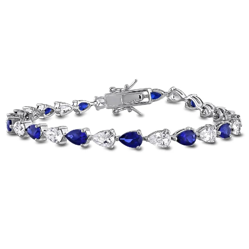 Fine bead bangles-Miadora 10 1/2ct TGW Created Blue Created White Sapphire Tennis Bracelet Sterling Silver