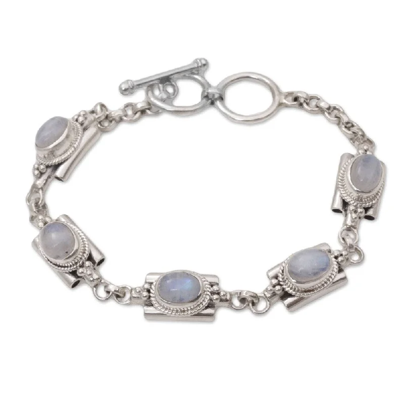 Slim pearl bangles-NOVICA Handmade Sterling Silver 'Misty Domes' Rainbow Moonstone Bracelet (Indonesia)