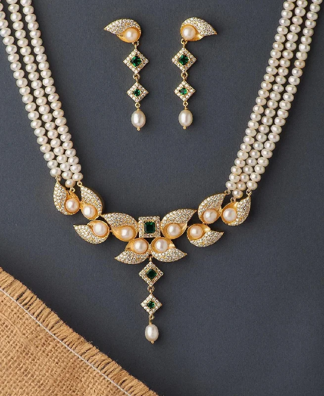 Drape-style necklaces-Gorgeous Real Pearl Necklace Set