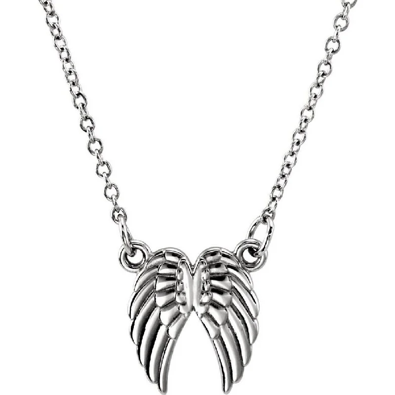 Vintage locket necklaces-Curata 14k White Gold 16 18 Inch Angel Wings Necklace 10.8x10.2 mm